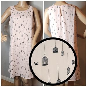 City Streets bird cage birds pink black sleeveless dress.  Size 12.